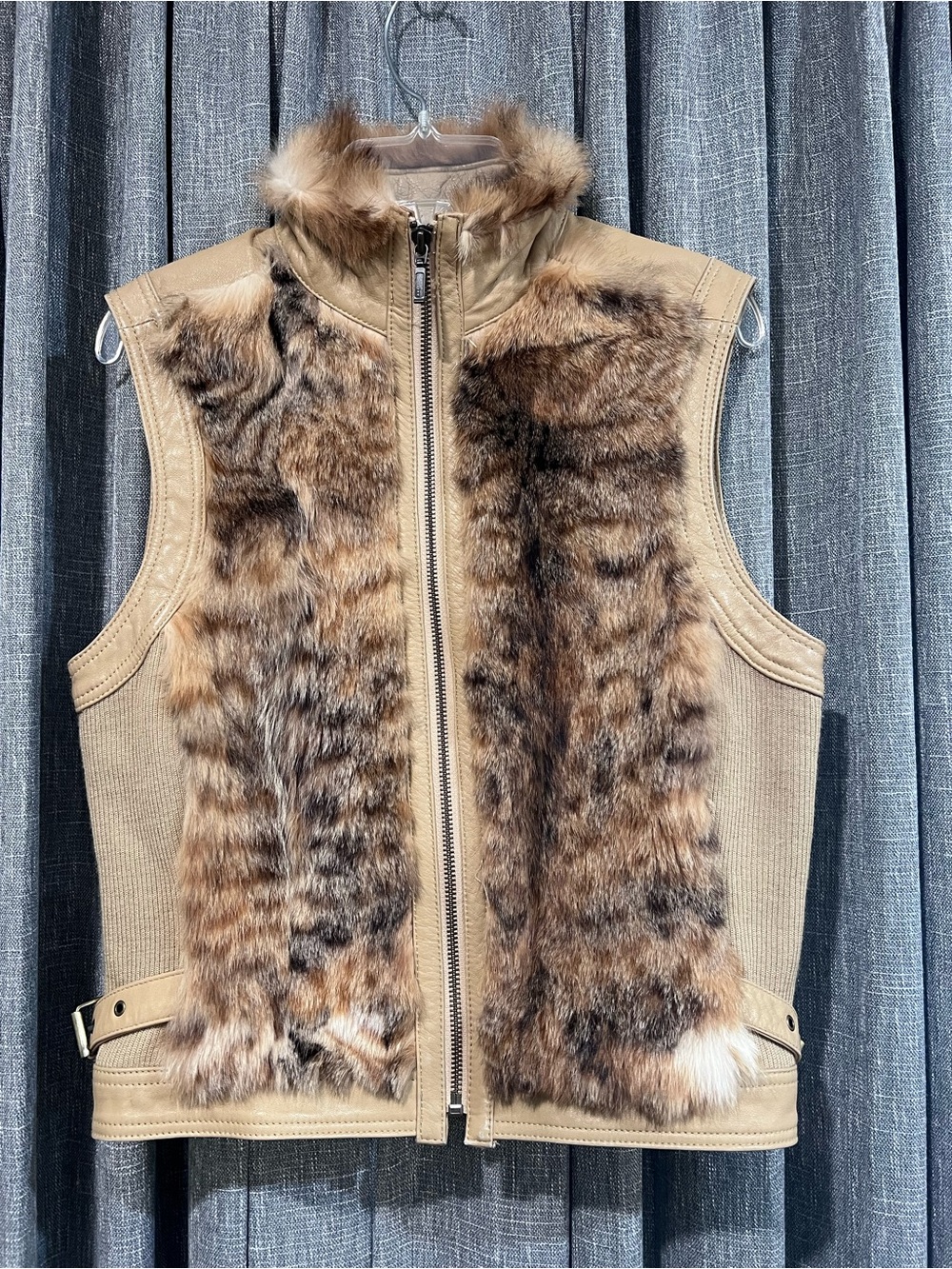 Paolo Santini Genuine Leather Real Fur Moto Vest Y2K Size 6